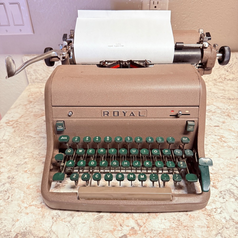 Vintage Royal Manual Typewriter Tan Brown Green Keys Mid Century Desktop USA